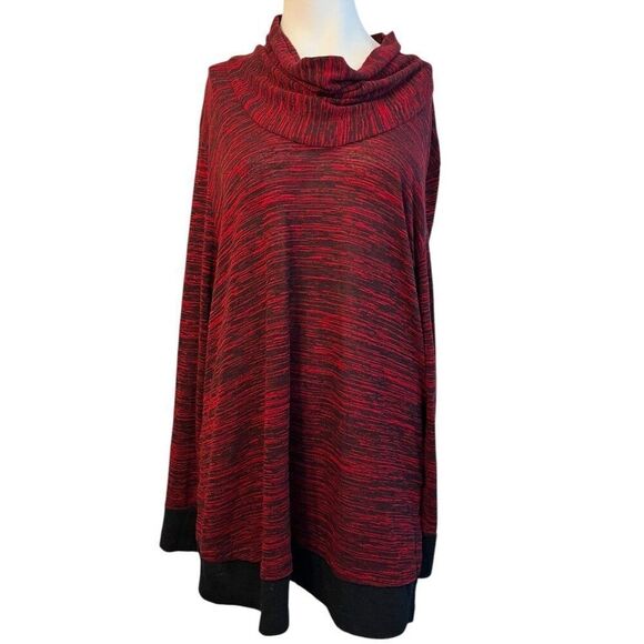 Fashion Bug Womens 1X Cowl Neck Red Black Striped Pullover Long Sleeve Blouse - Picture 1 of 5